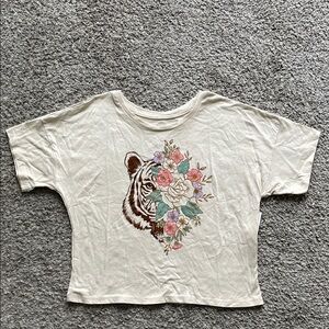 Wonder Nation Girls Cropped Short Sleeve Floral Tiger Graphic T-Shirt